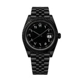 Montre Cannelée Triple Noir Chiffres Arabes