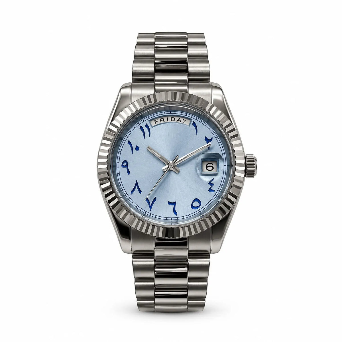 Montre Cannelée Jour-Date Bleu Glacier