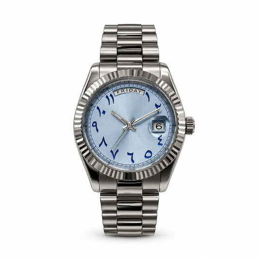Montre Cannelée Jour-Date Bleu Glacier
