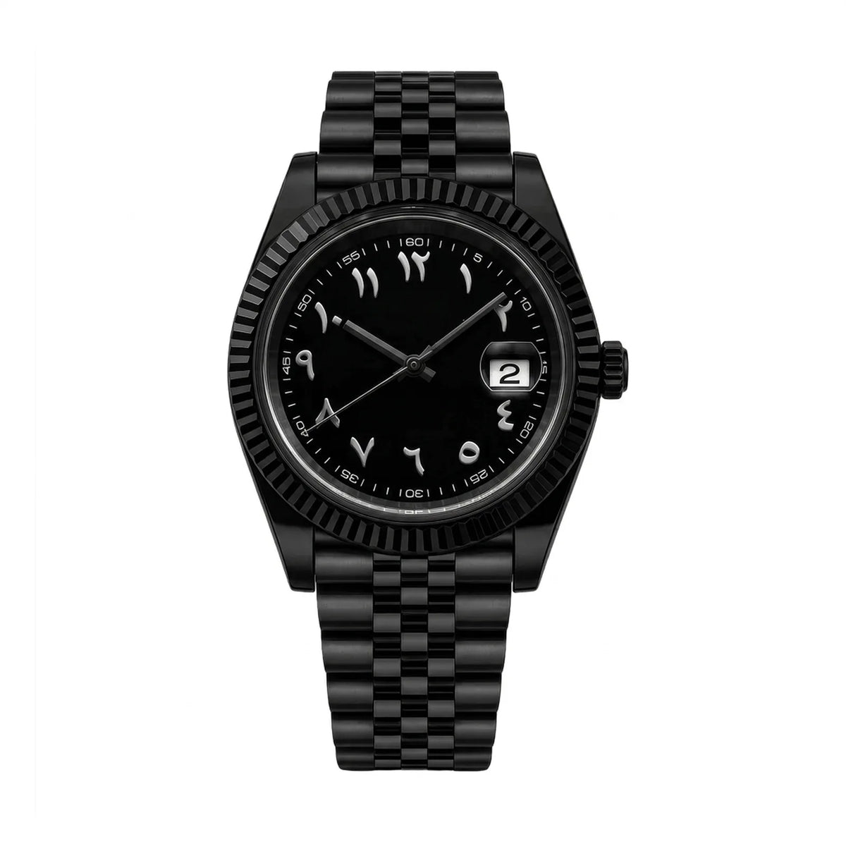 Montre Cannelée Triple Noir Chiffres Arabes