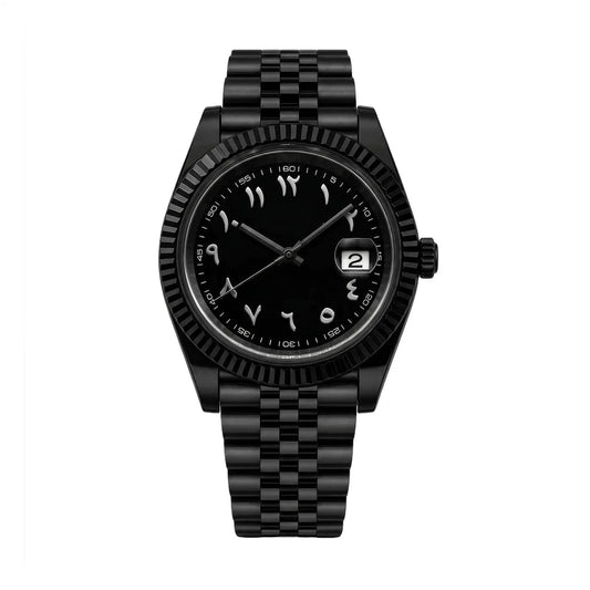 Montre Cannelée Triple Noir Chiffres Arabes