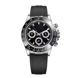 Montre Chronographe Noir et Argent, Bracelet Caoutchouc